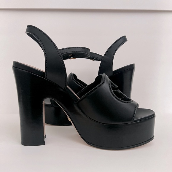 GUCCI Interlocking G Cutout Block Heel Platform Sandals Black Leather - Picture 12 of 16